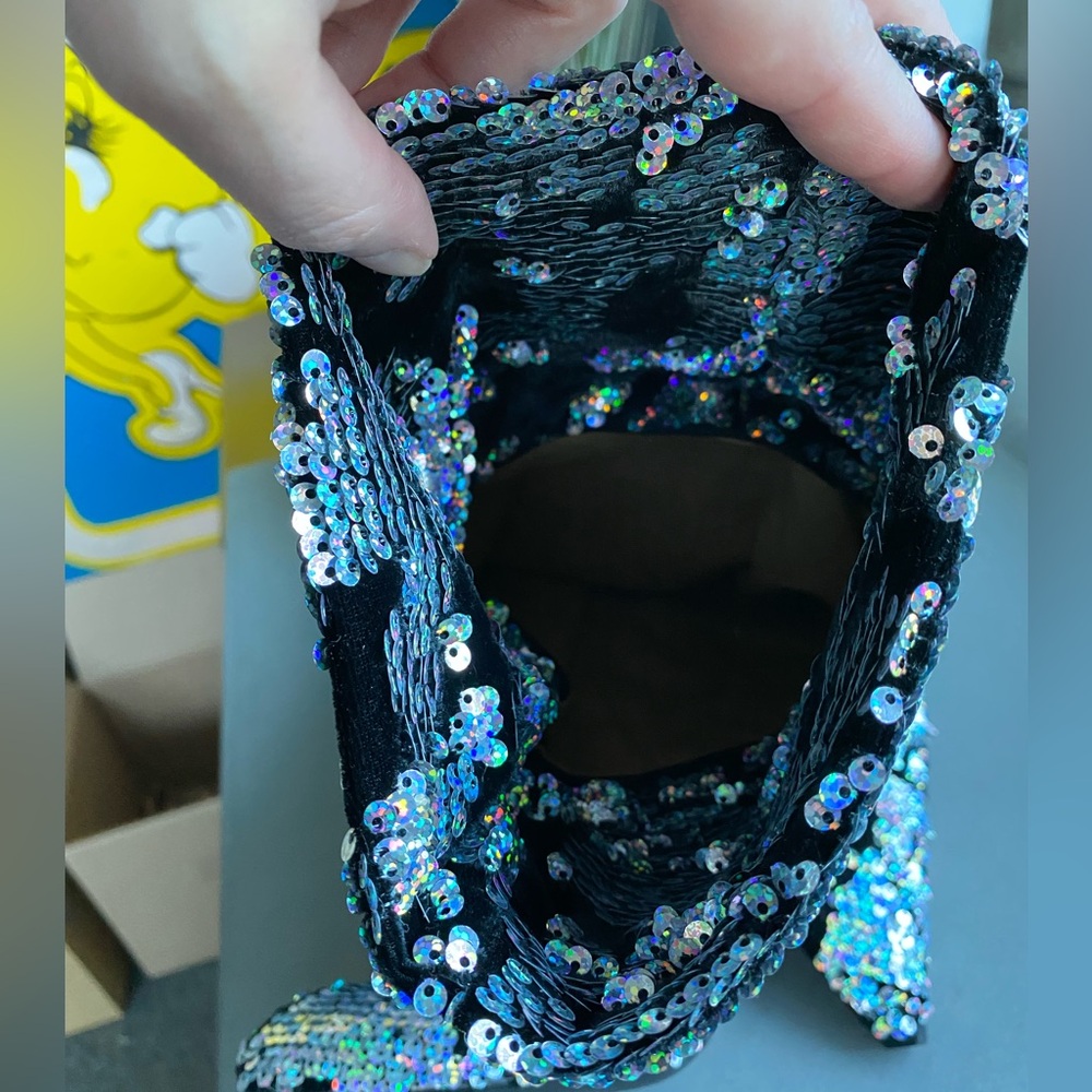 Free People Midnight Party Velvet Sequin Scrunch Boots Heels 38 7.5 festival - Picture 12 of 15